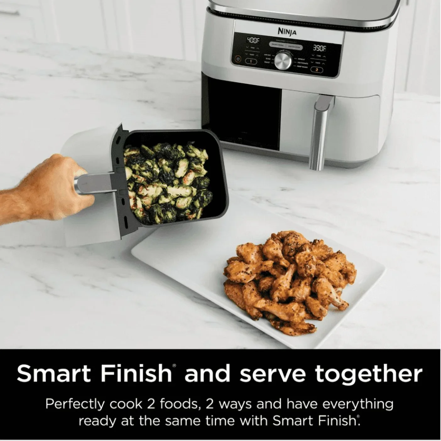 Ninja Foodi 6-in-1, 8 Quart 2-Basket Air Fryer with DualZone Technology -White