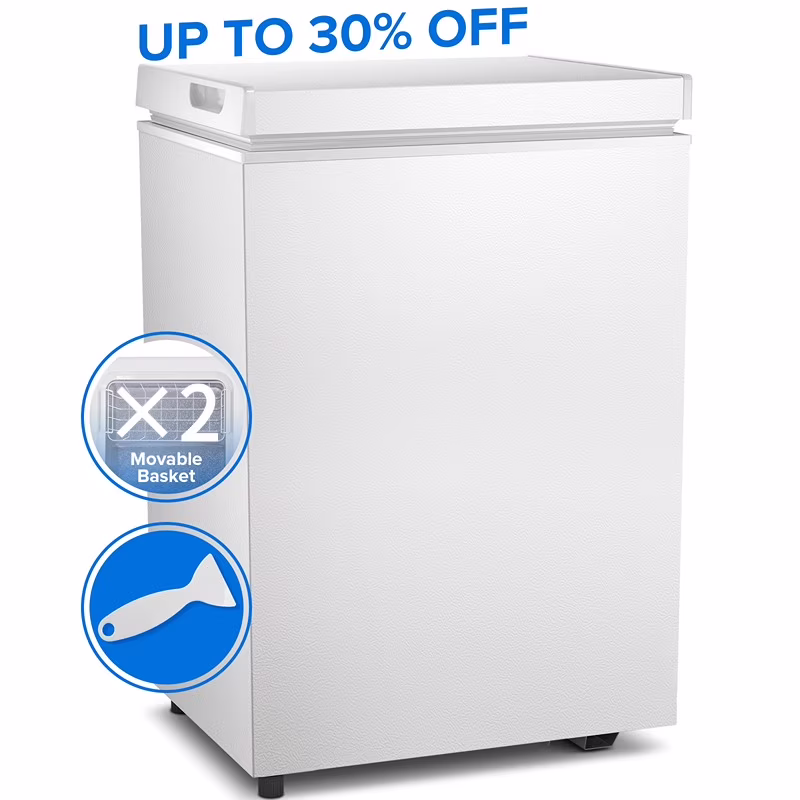 Mini Freezer Chest 3.5 cu ft, Black Deep Freezer Side Handle, Compact Freezer with 7 Gear Adjustable Temperature, Removable Storage Basket*2, Energy Saving(Black) - Image 3