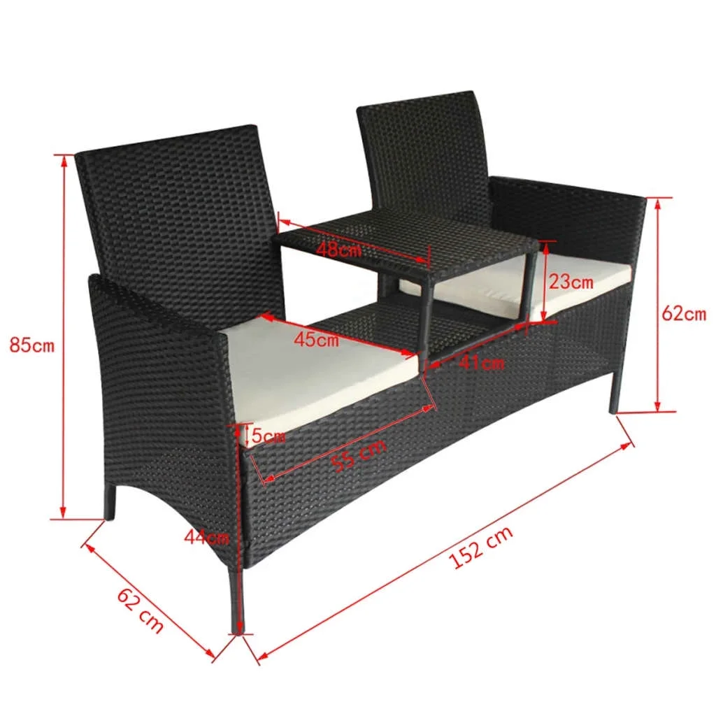 vidaXL Garden Bench Brown PE rattan Large Removable Covers