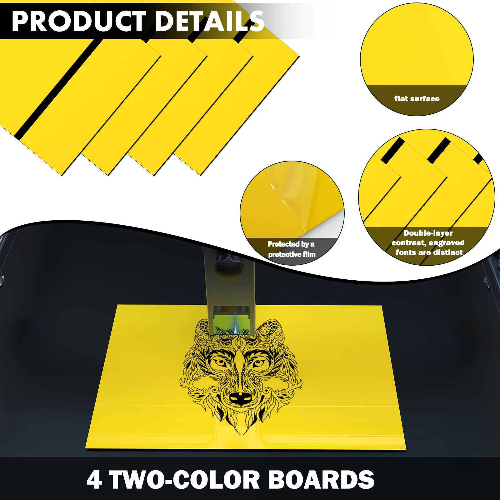 Plaque acrylique bicolore jaune à noir de 1,3 mm (4 pièces)