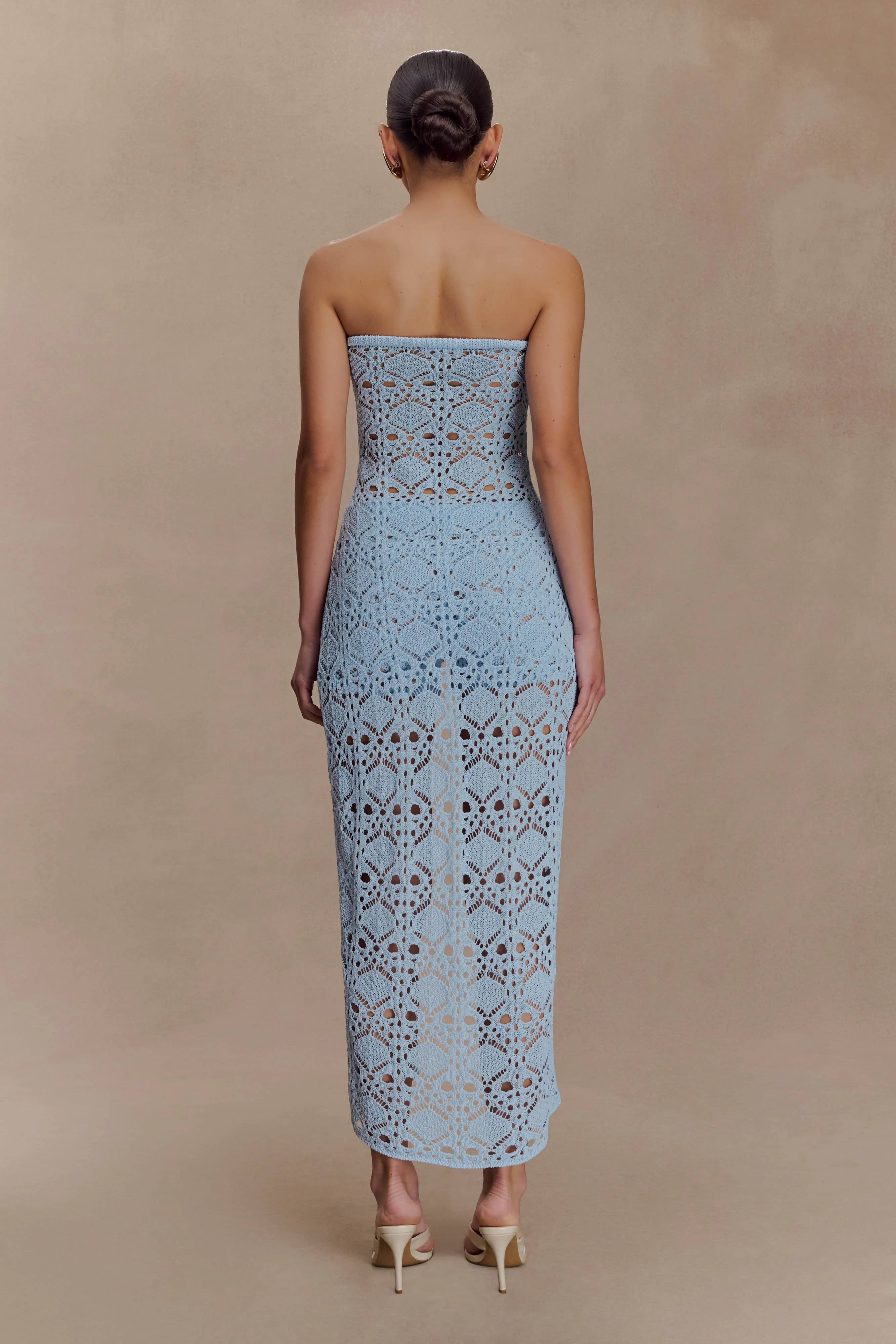Aeline Strapless Crochet Knit Top - Sky Blue