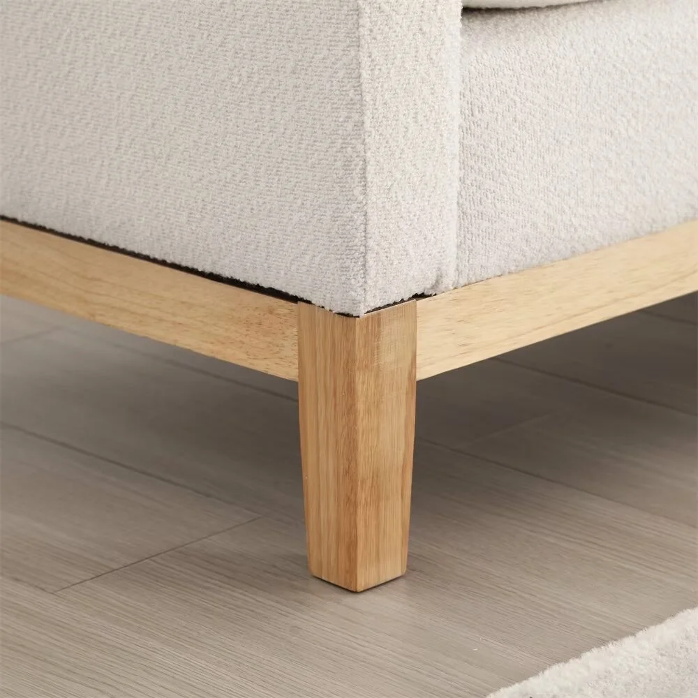 End of Bed Bench, 53.5" Boucle Fabric Upholstered Entryway Bench with Wood Legs Bolster Pillows, Rolled Arm Cushioned Ottoman Foot Rest Long Stool Window Extra Seating for Bedroom, Ivory(Ivory) - Image 8