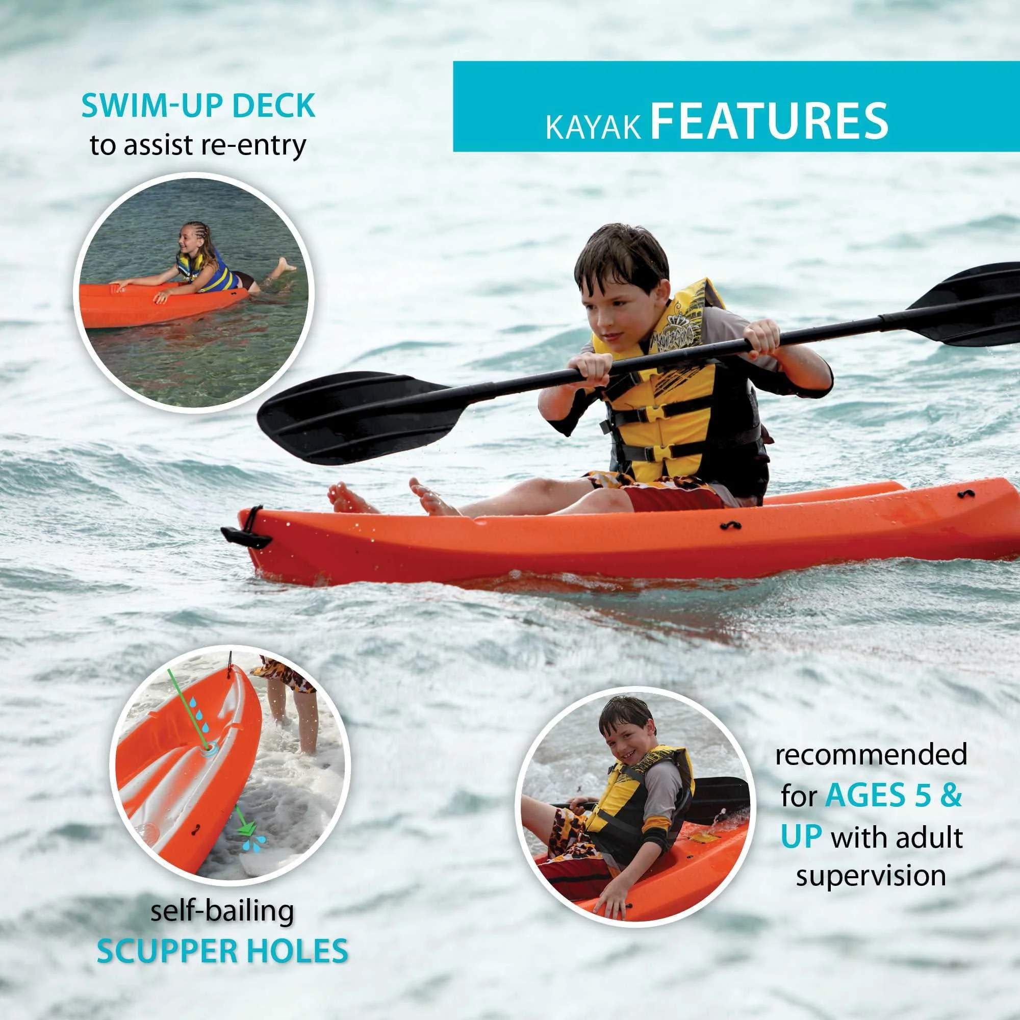 Wave 6 ft Youth Kayak, Orange (90154) - Image 5