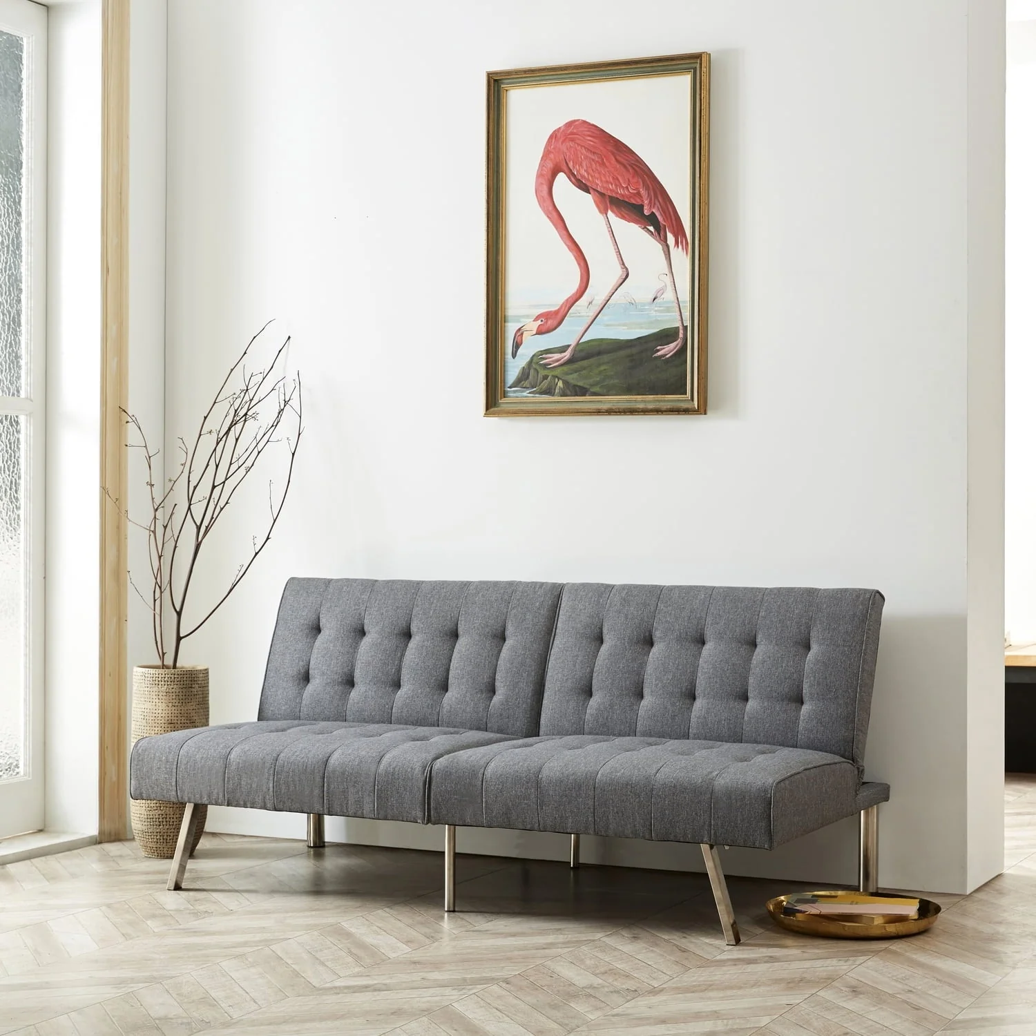 Tufted Split Back Futon Sofa by Naomi Home - Color:gray, Style:linen