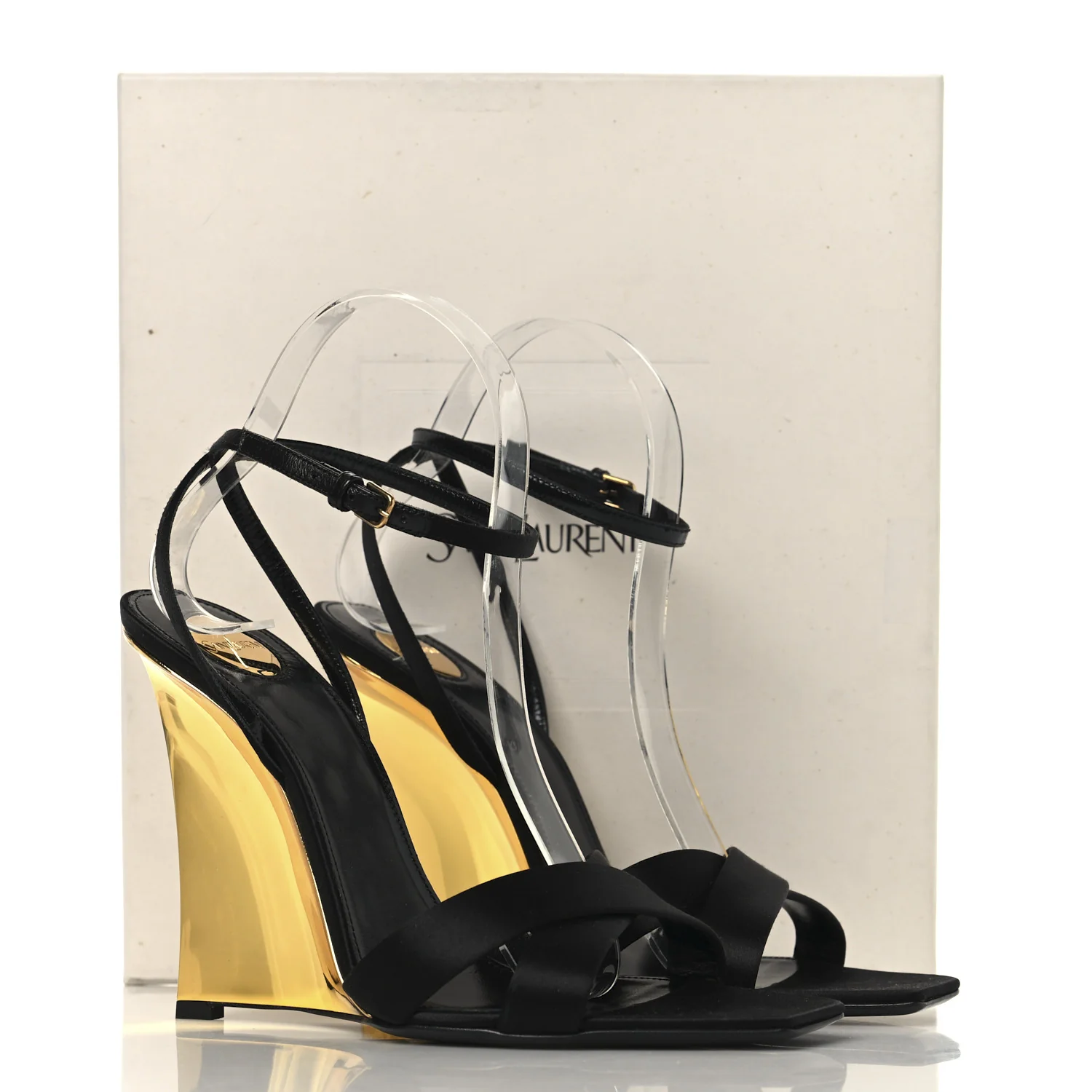 Crepe Satin Lucienne 110 Wedge Sandals 38.5 Black