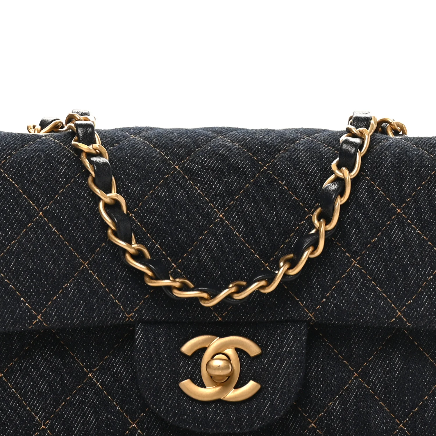 Denim Quilted Mini Rectangular Flap Dark Blue