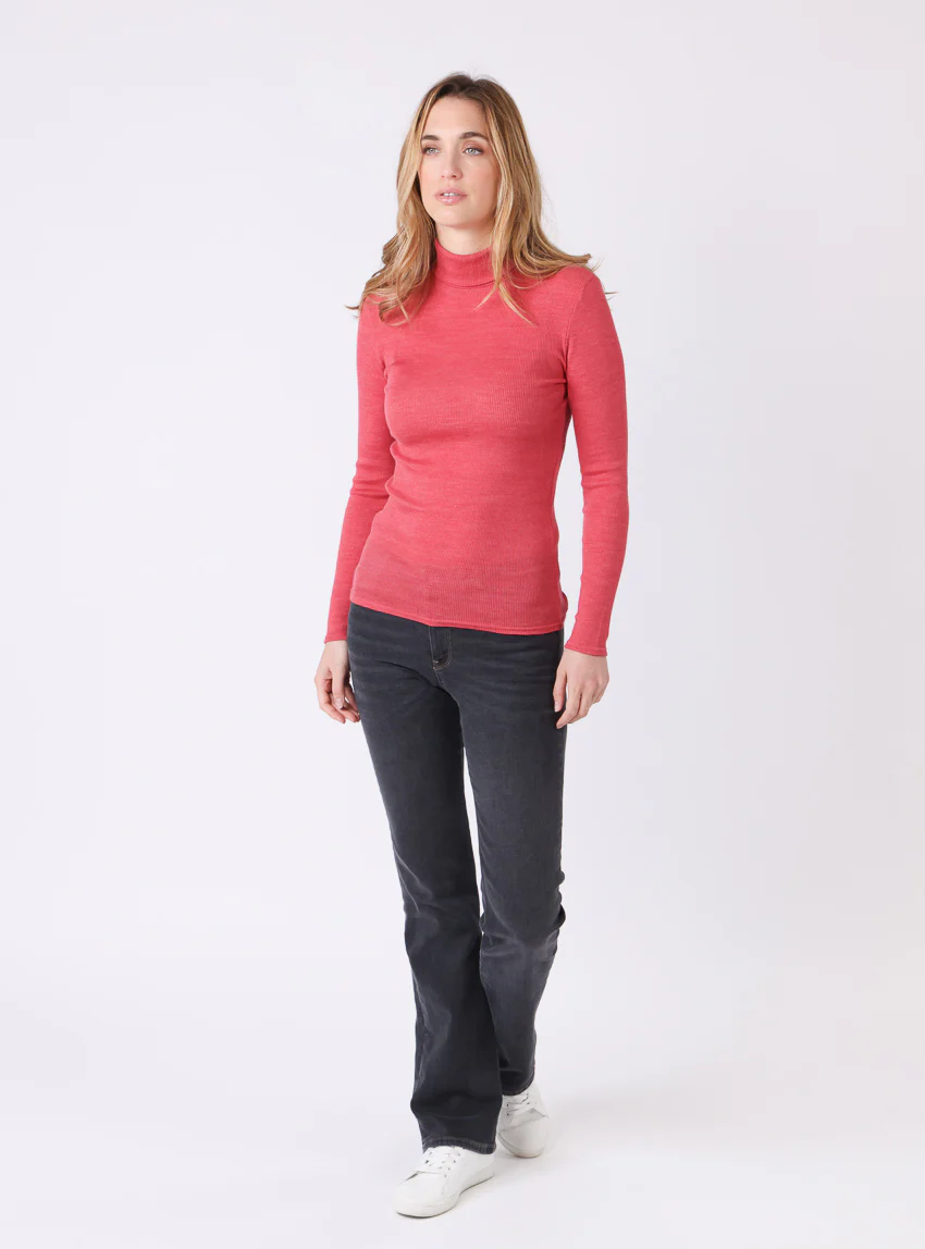 Pull chaussette col roulé laine et soie rouge