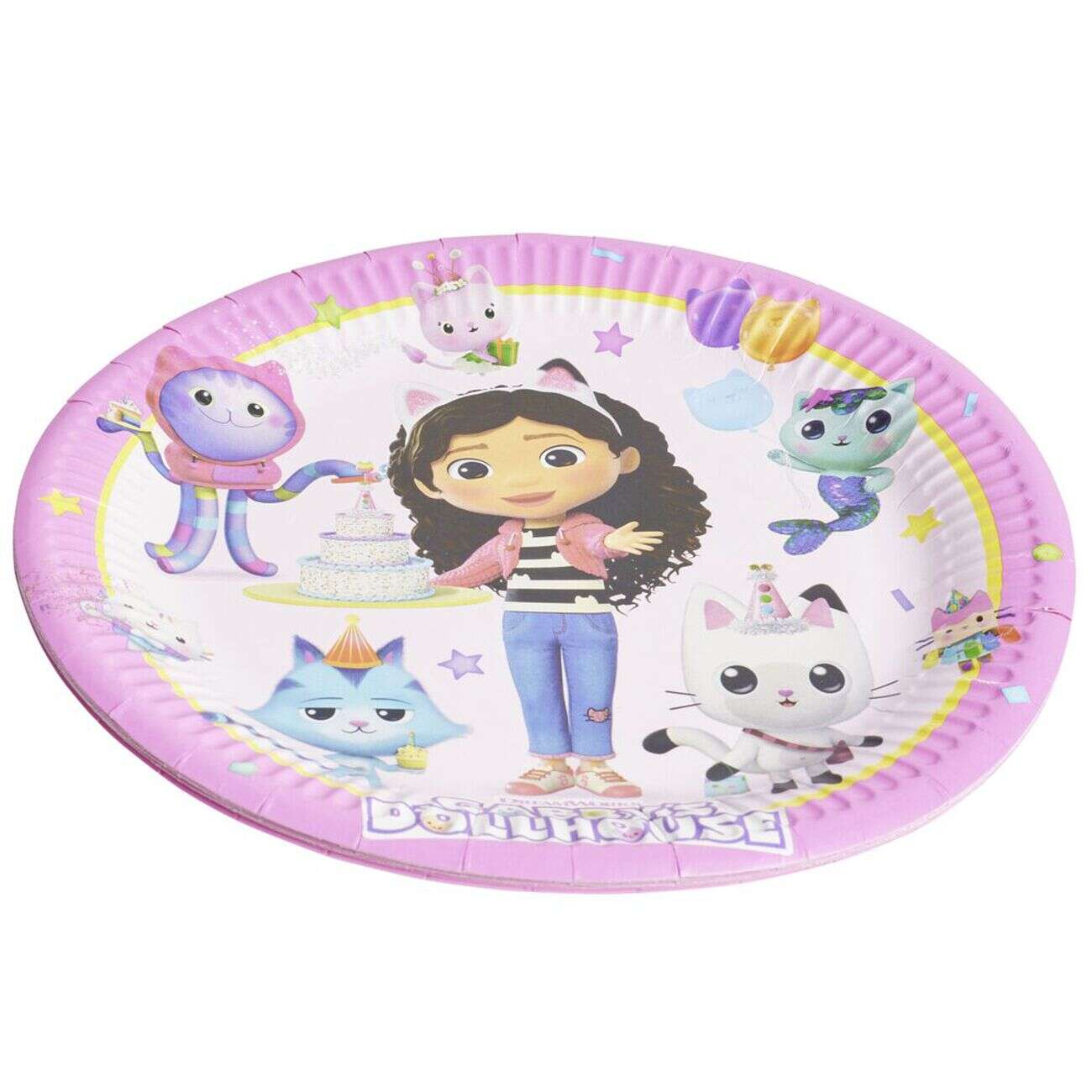 Lot de 8 assiettes rondes en carton Gabby's Dollhouse roses Ø22,5cm