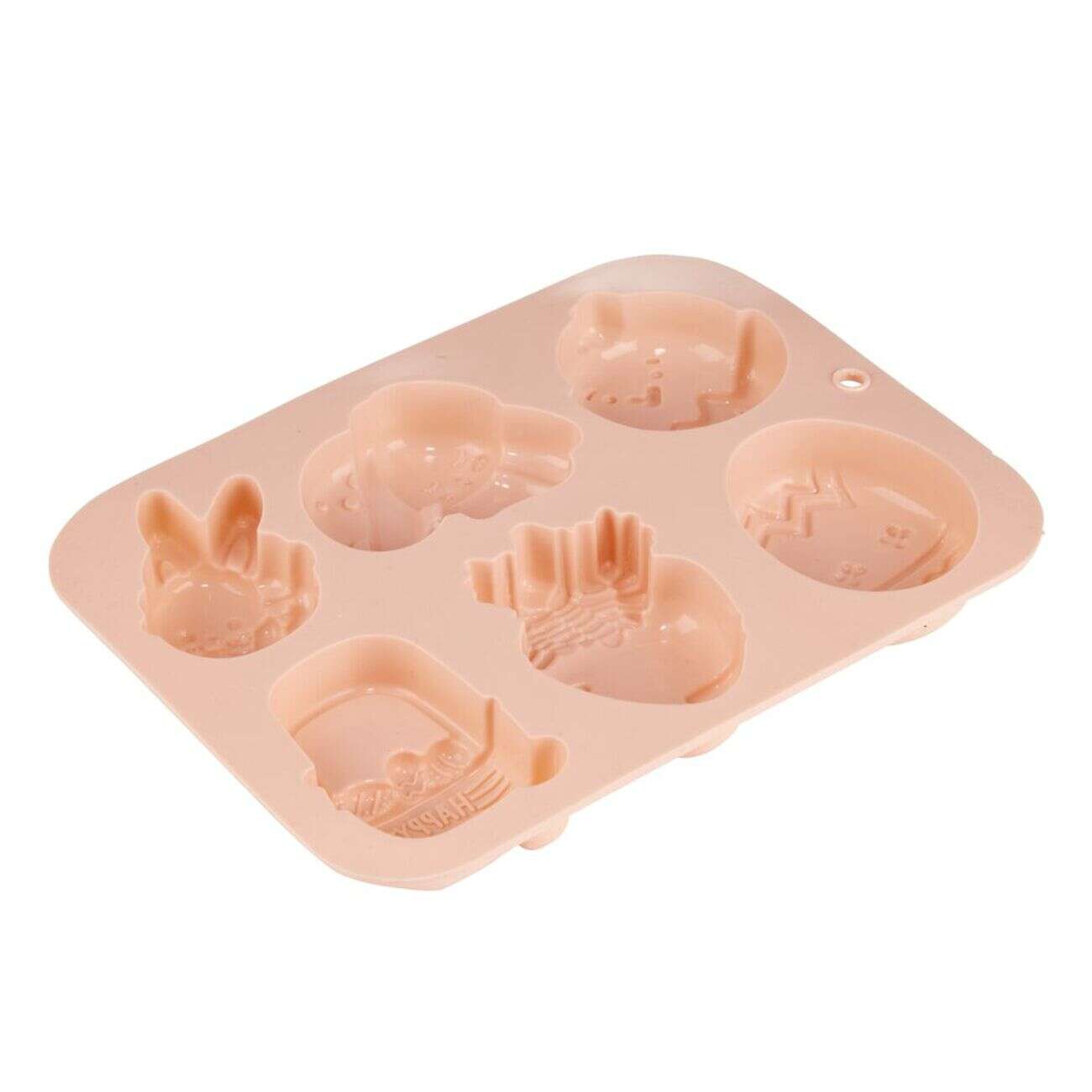 Moule thème Pâques 6 emplacements silicone rose 15x19,5cm