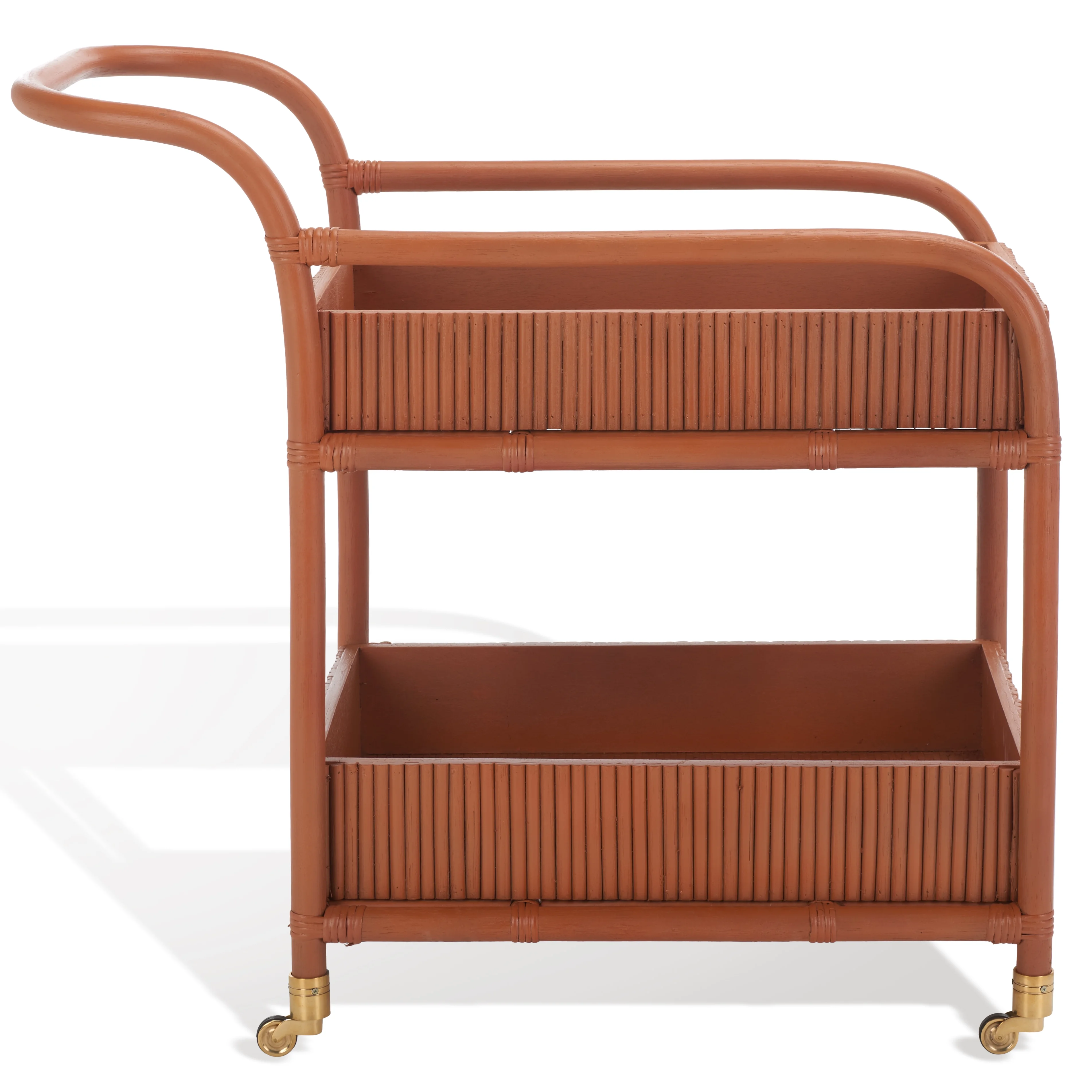 SAFAVIEH Couture Barnette Modern 2 - Tier Wheeled Rattan Pole Bar Cart, Amber