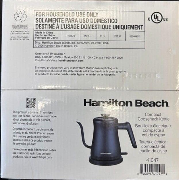 Hamilton Beach Compact 20 oz0.6 Liter Gooseneck Electric Kettle