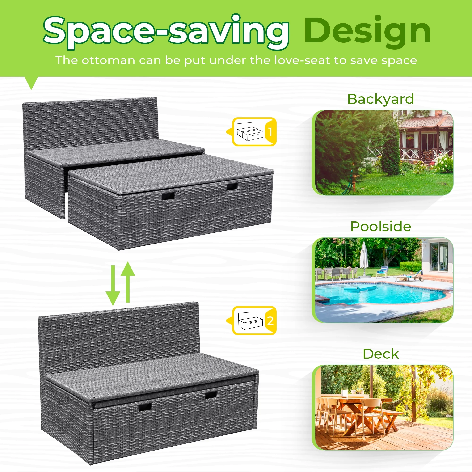 Powder Coated Alloy Steel Outdoor Daybed with Storage, Dark Blue(Dark Blue) Image 4