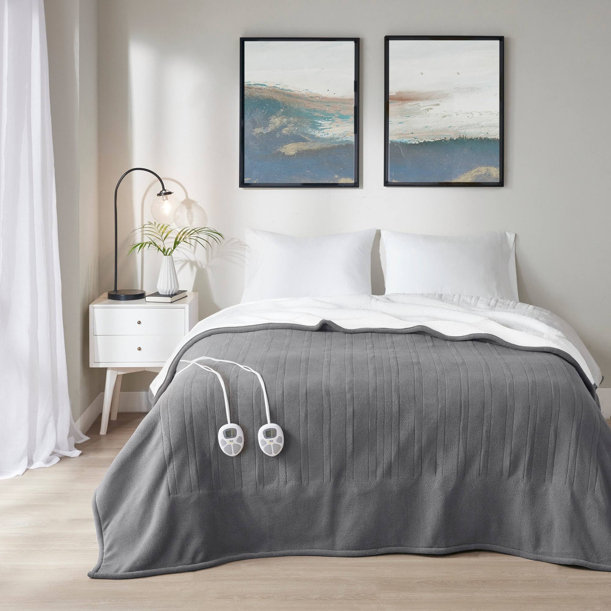 Serta - Fleece to Sherpa Heated Blanket - Full - Dark Grey