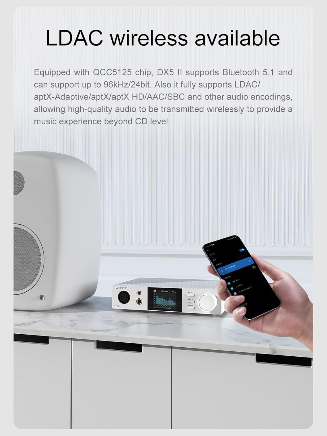 TOPPING DX5 II Hi-Res DAC & Headphone Amp Combo – Dual ES9039Q2M  X-Hybrid Amp  10-Band PEQ  LDAC Bluetooth 5.1  4.4mm Balanced & 6.35mm Headphone Output  Preamp Mode  12V Trigger (Black)