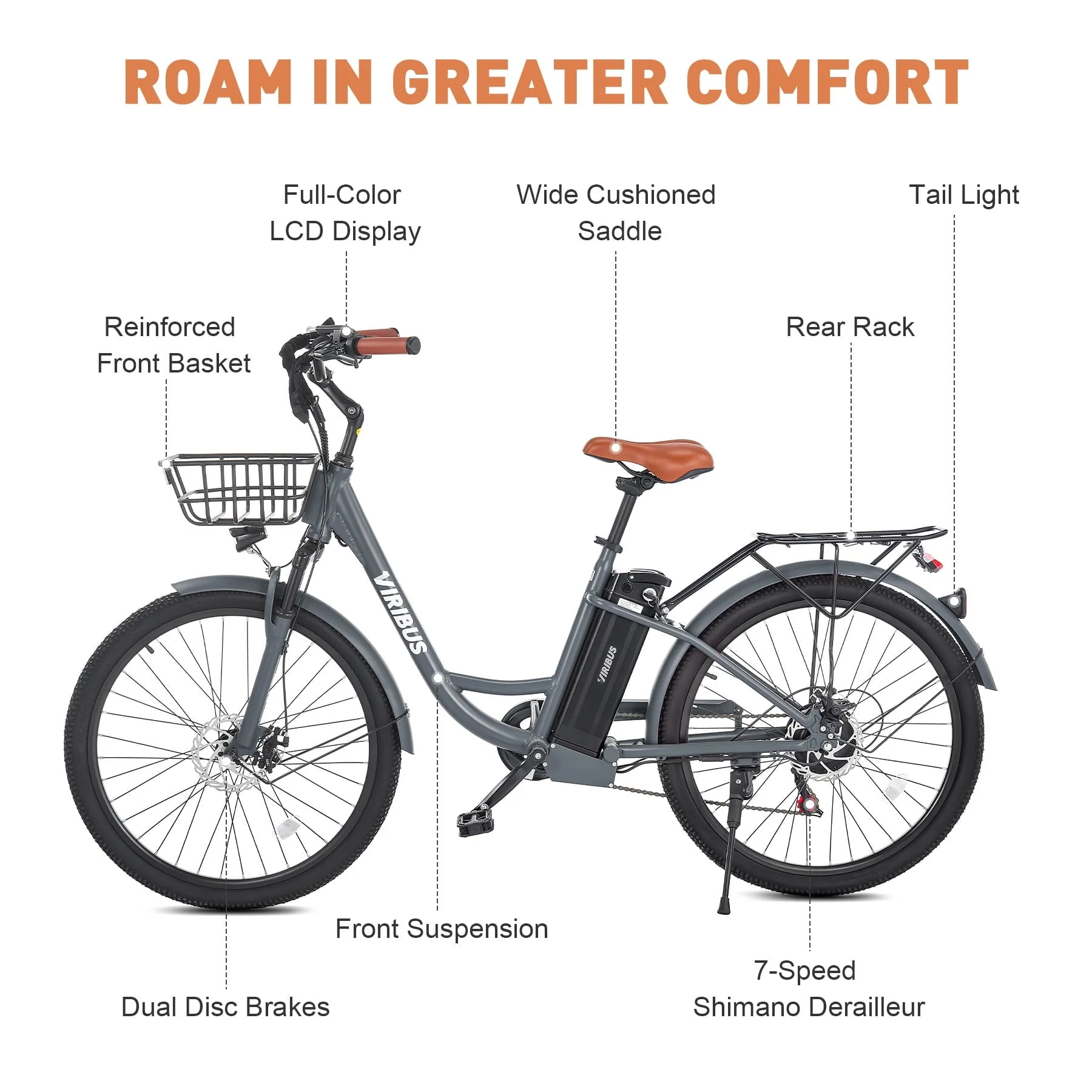 Viribus Electric Bike for Adults 26" 500W eBike with Pedal Assist 48V Battery, Black