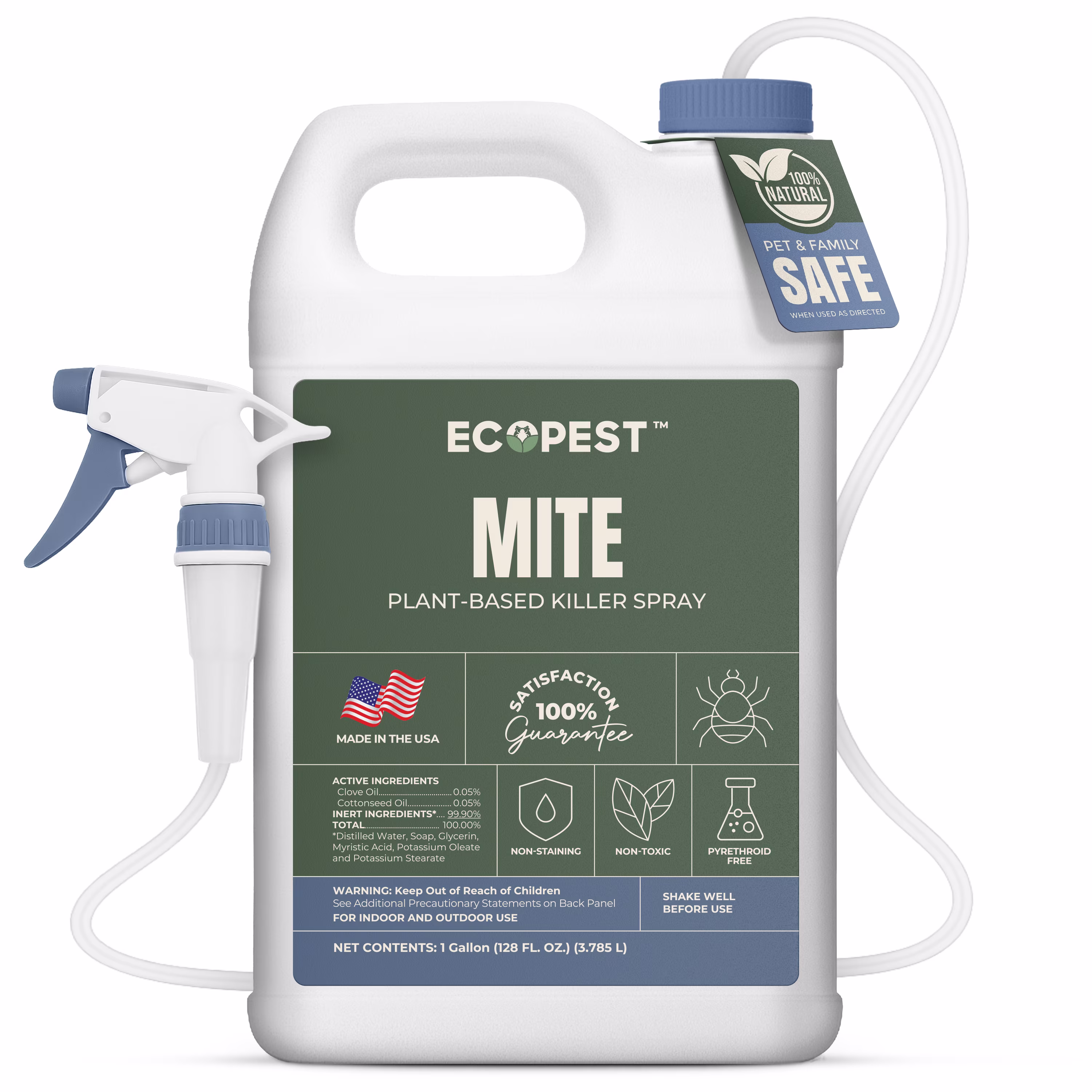 Mite Spray - Natural Killer for Dust, Bird, Spider, Scabies & Other Mites | Bedding & Furniture - Safe | Treatment for Chickens, Poultry, Dogs, Cats, Reptiles & Other Pets | Indoor & Outdoor (1 Gallon)