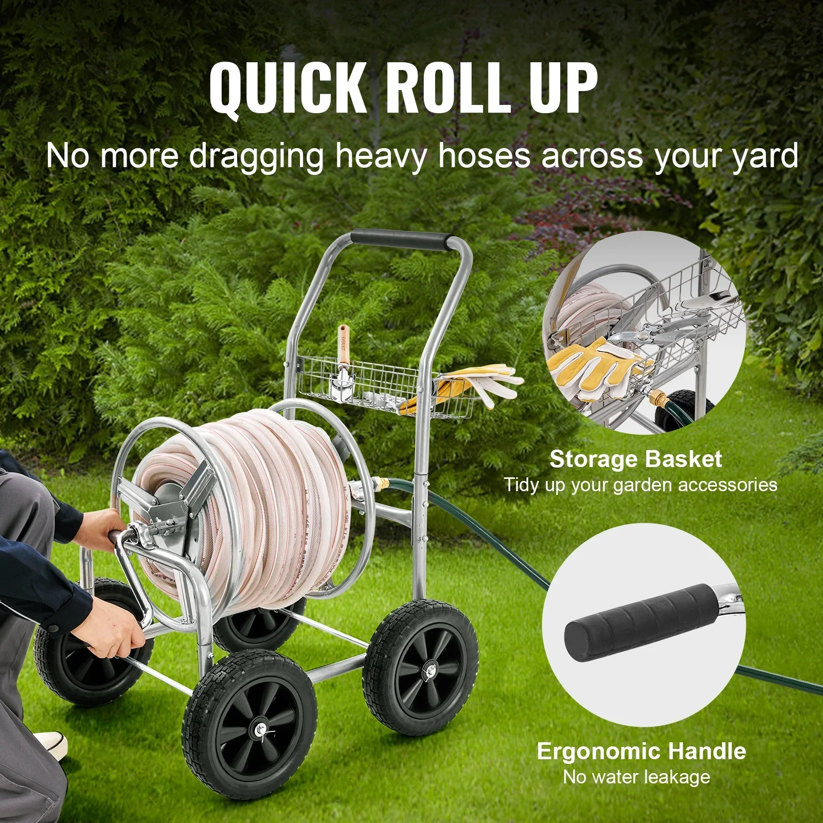 KFFKFF Heavy Duty Garden Water Yard Planting w/ Basket Hose Reel Cart 250ft.
