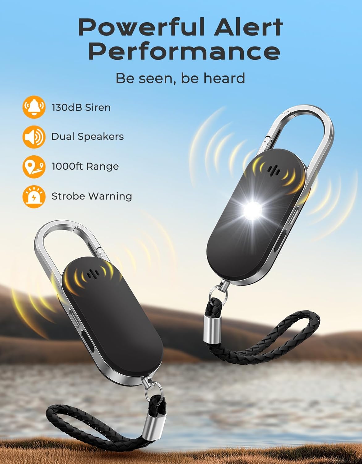 ISEYOU Personal Safety Alarm, 130dB Double Speakers Personal Alarms for Women, Strobe Light and Low Battery Notice, Rechargeable Self Defense Keychain for Seniors College Girls Gift