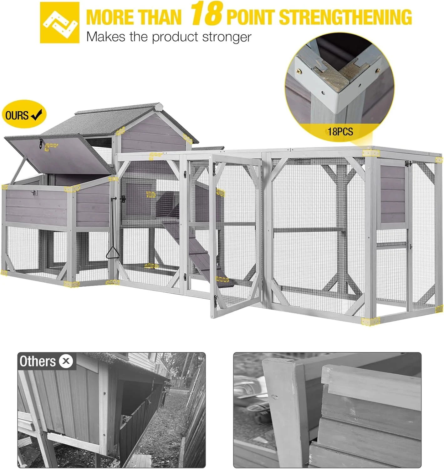 Chicken Coop Extra Large Chicken House Outdoor Poultry Cage for 8-10 Chickens(118.1" x 53.5" x 49.5") - Image 2