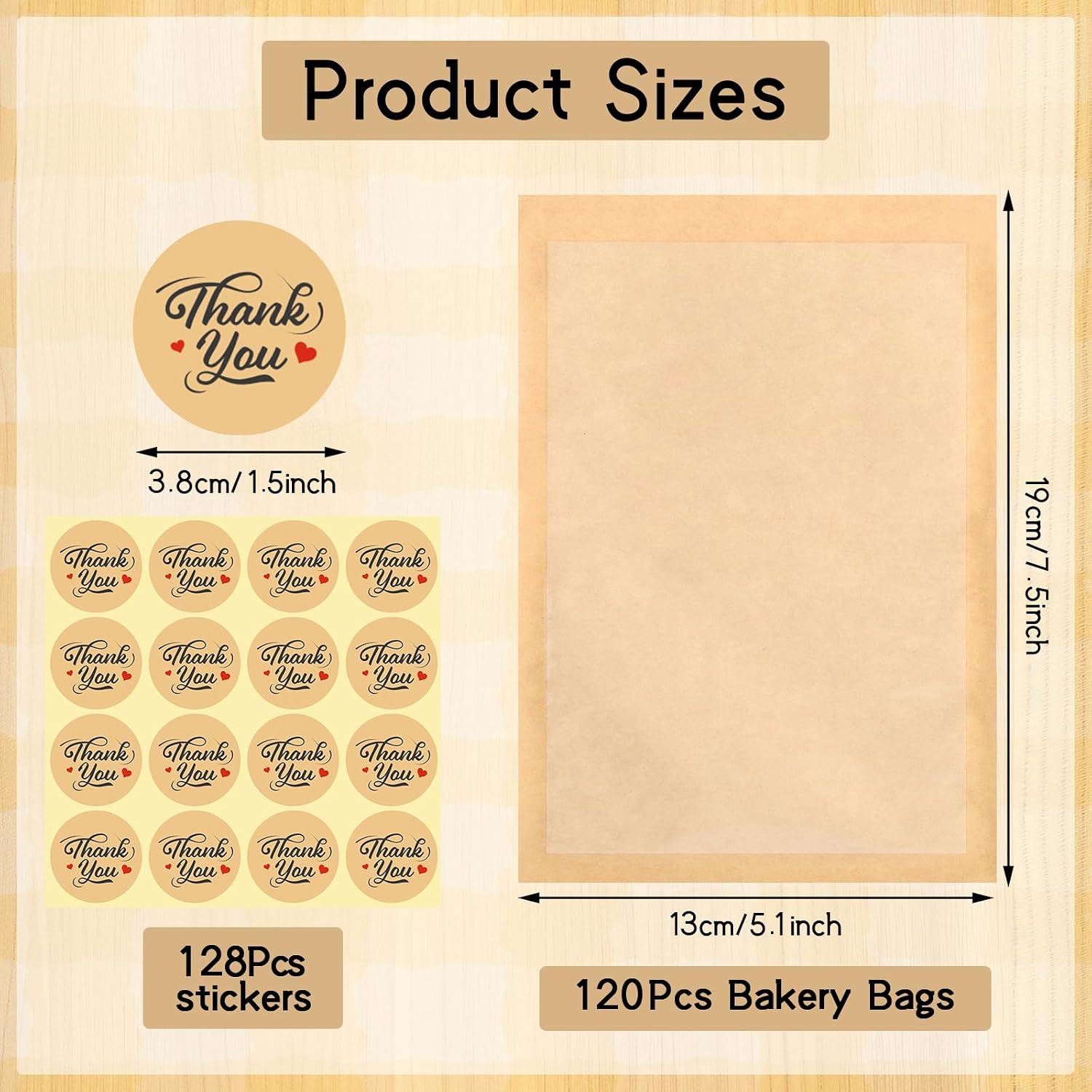 120 Pack Cookie Bags with Stickers, 5.1×7.5 Inch Paper Bakery Bags with Seal