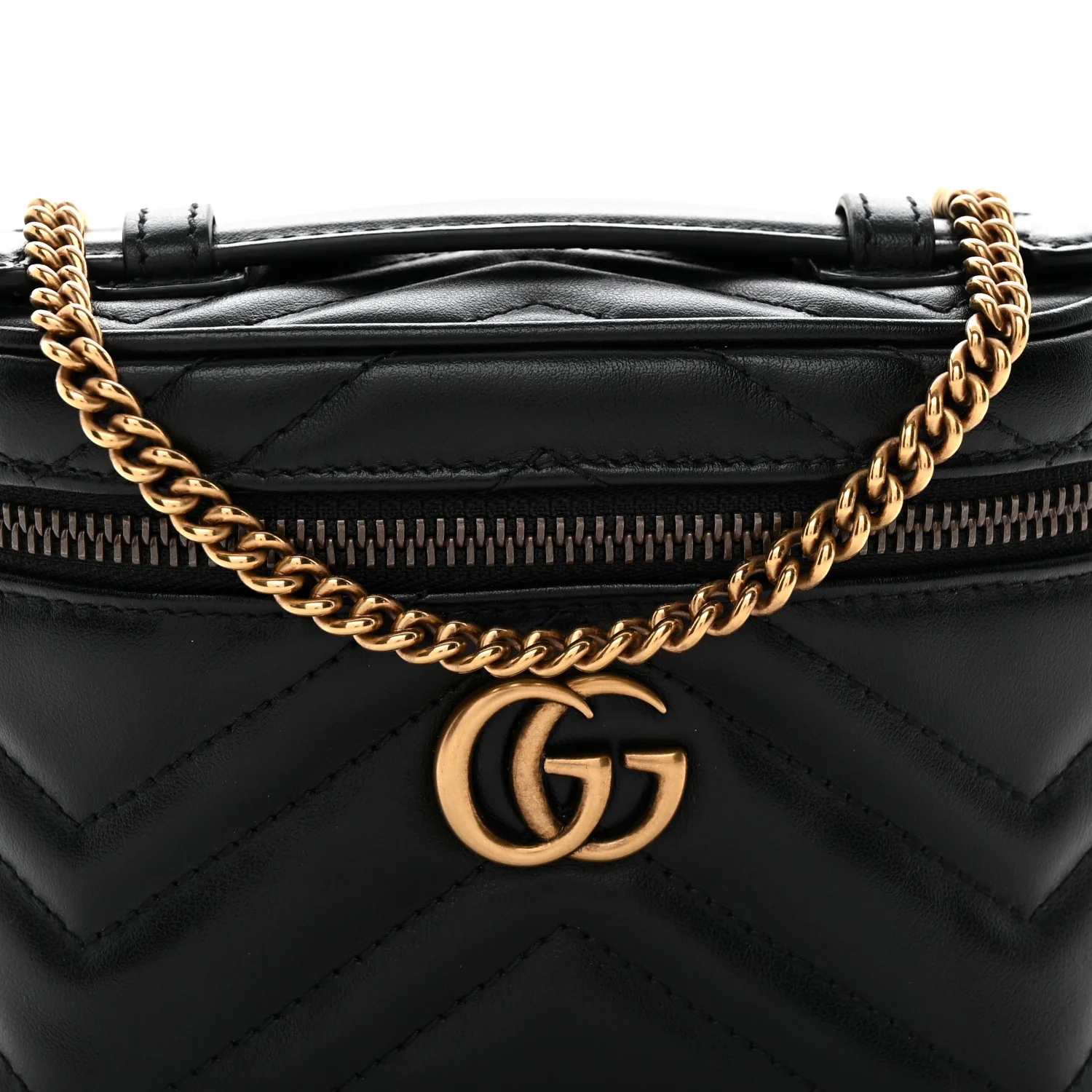 Calfskin Matelasse Chevron Mini GG Marmont Top Handle Bag Black