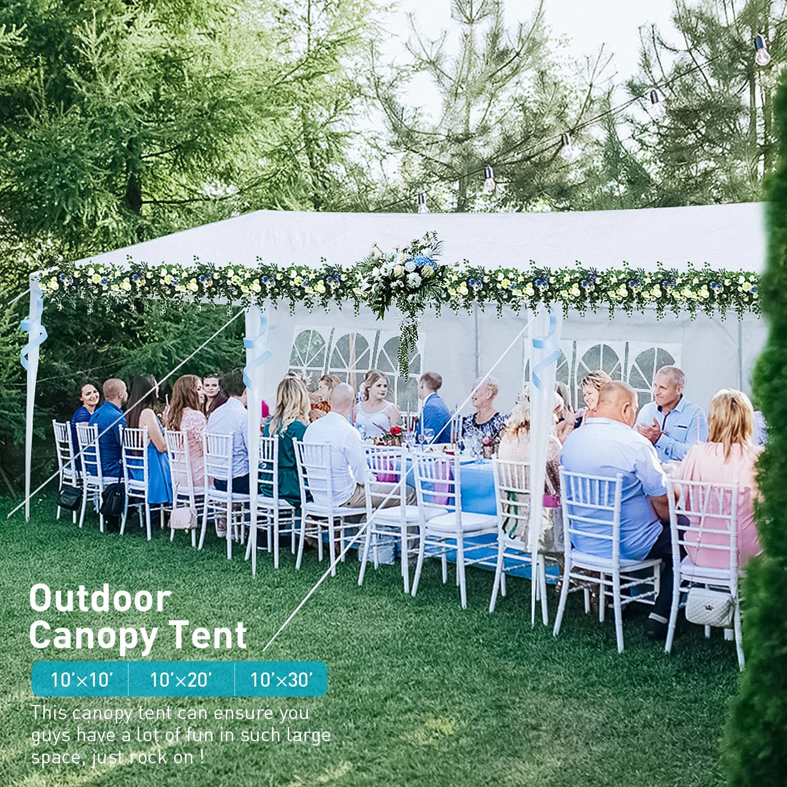 10'x30' Heavy Duty Outside Party Tent, Waterproof Event Tent for Beach Wedding Camping, Durable Outdoor Event Tent for Patio Garden BBQ Shelter, White - Image 2
