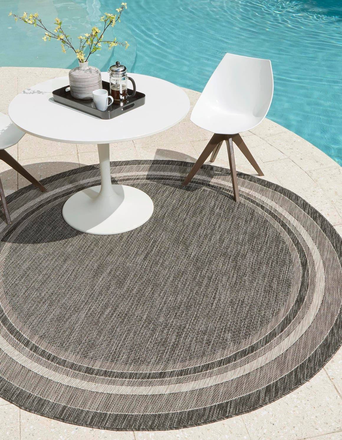 Outdoor Border 11 ft Round Black Area Rug Indoor Outdoor Rug