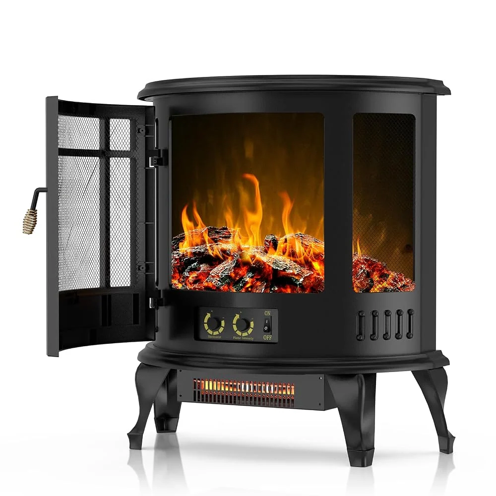 25" Freestanding Electric Fireplace Stove with 3D Flame Effect