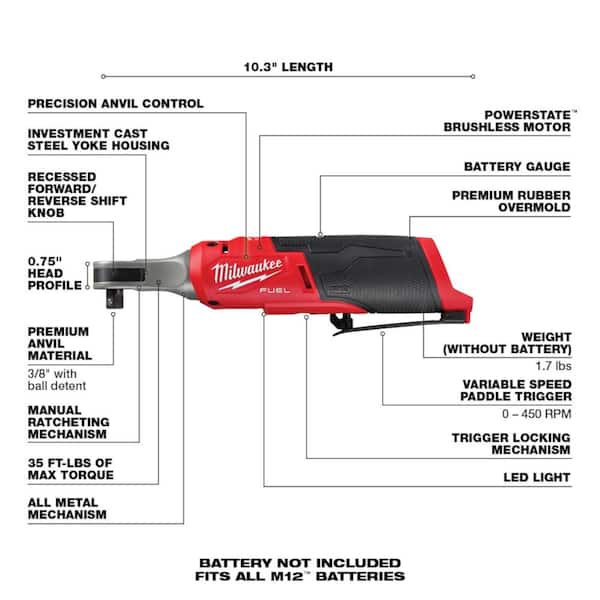 M12 FUEL 12V Lithium-Ion Cordless 3/8 in. Ratchet and 1/4 in. Impact Driver Kit (2-Tool) w/Batteries, Charger Bag - Image 3