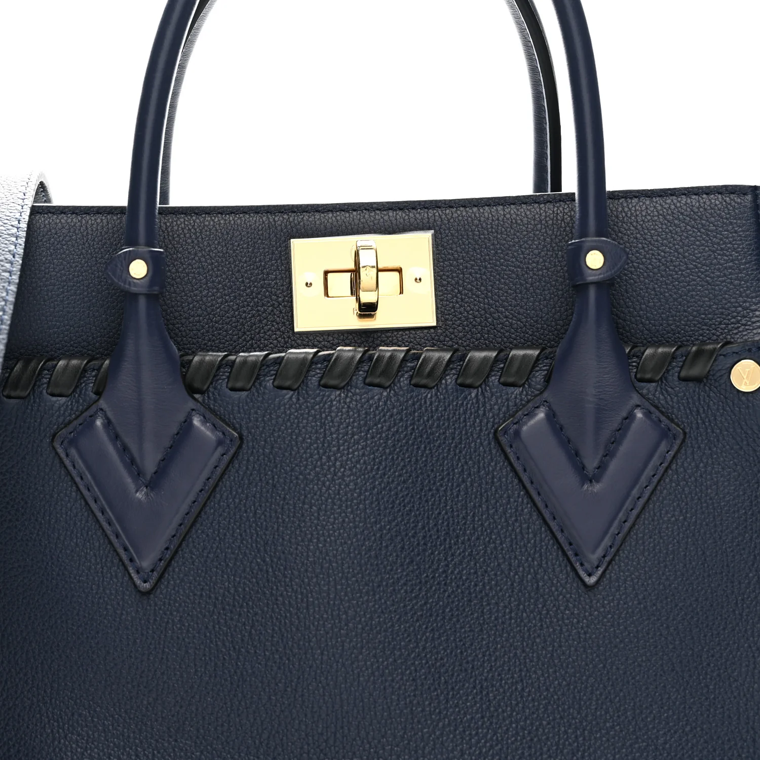 Calfskin Mahina Braided On My Side MM Navy Blue