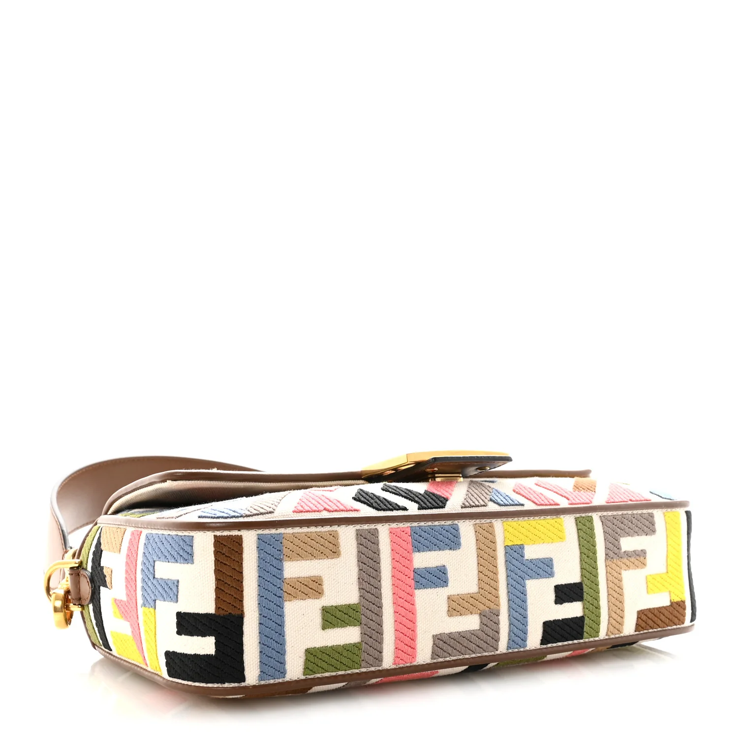 Canvas Ricamo Vitello King FF Multicolor Embroidered Baguette Grezzo Multicolor Gianduia