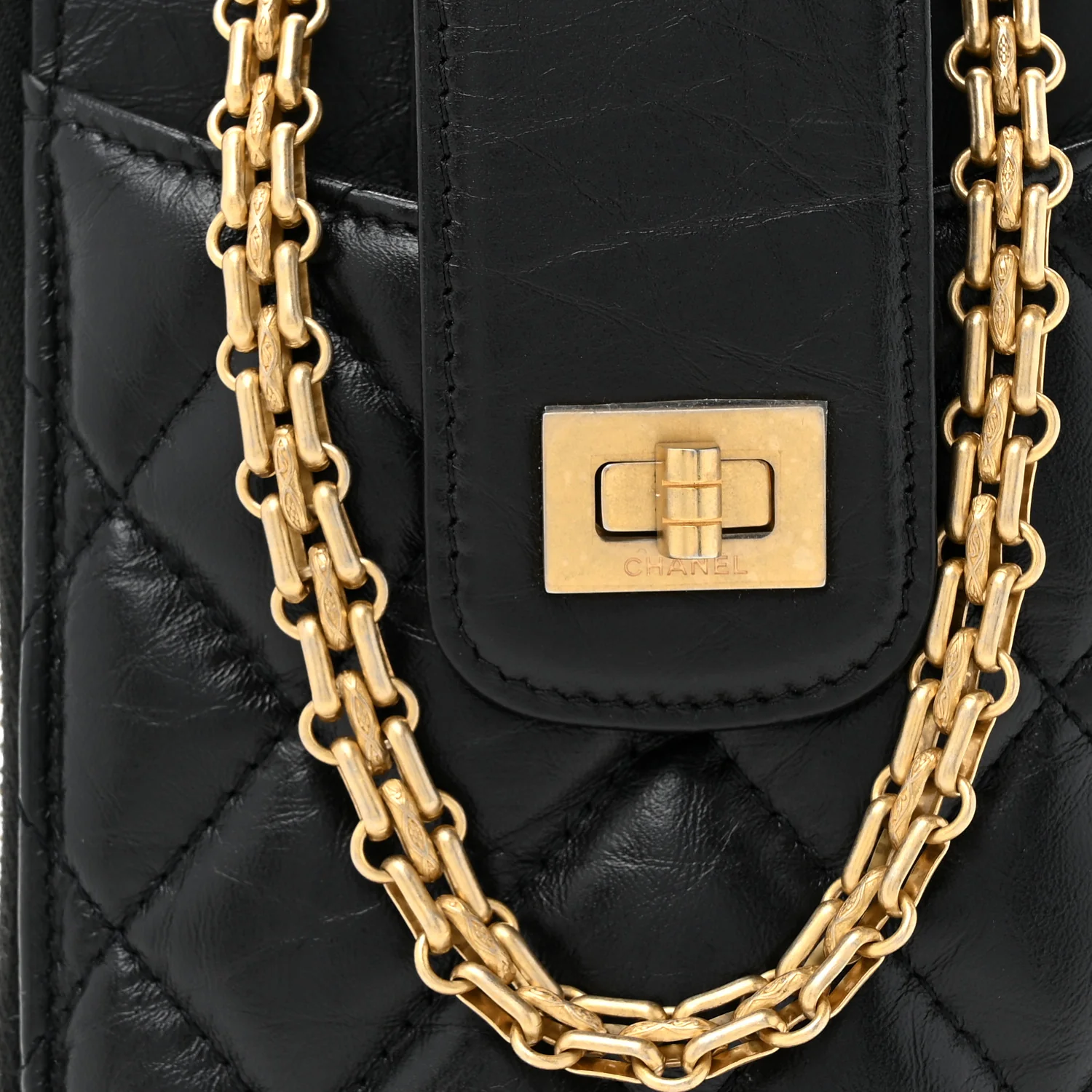 Aged Calfskin Quilted Reissue Phone Holder With Chain Bag Black