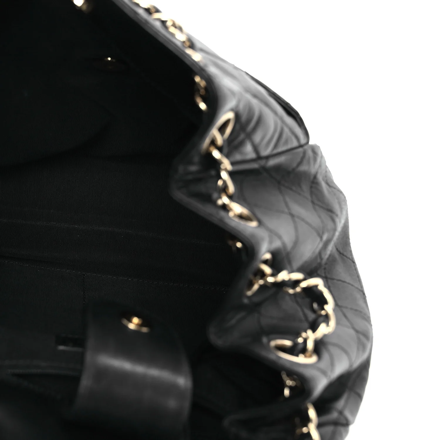 Lambskin Quilted Drawstring Bag Black