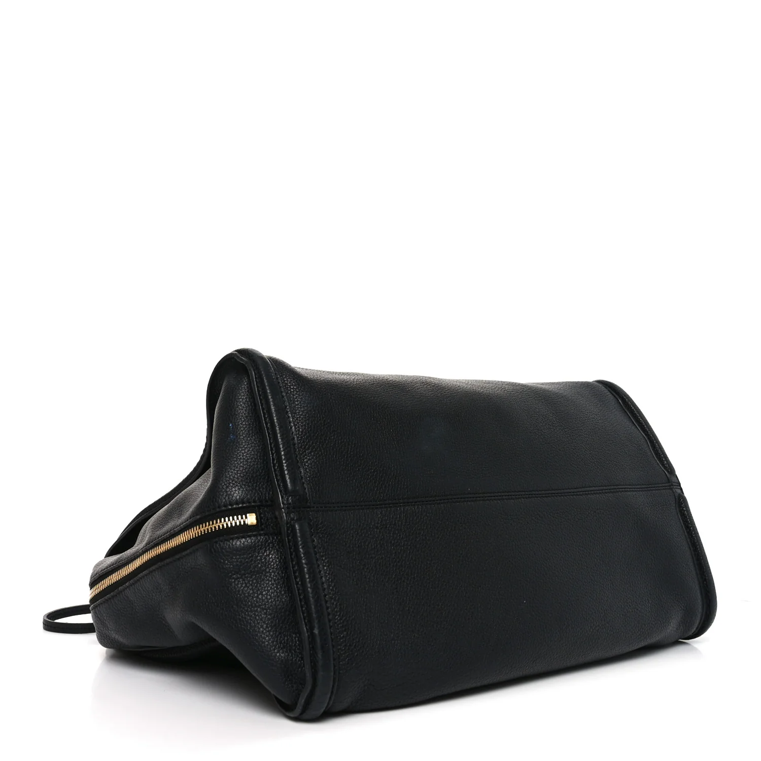 Pebbled Calfskin Large Skull Padlock Zip Around Tote Black