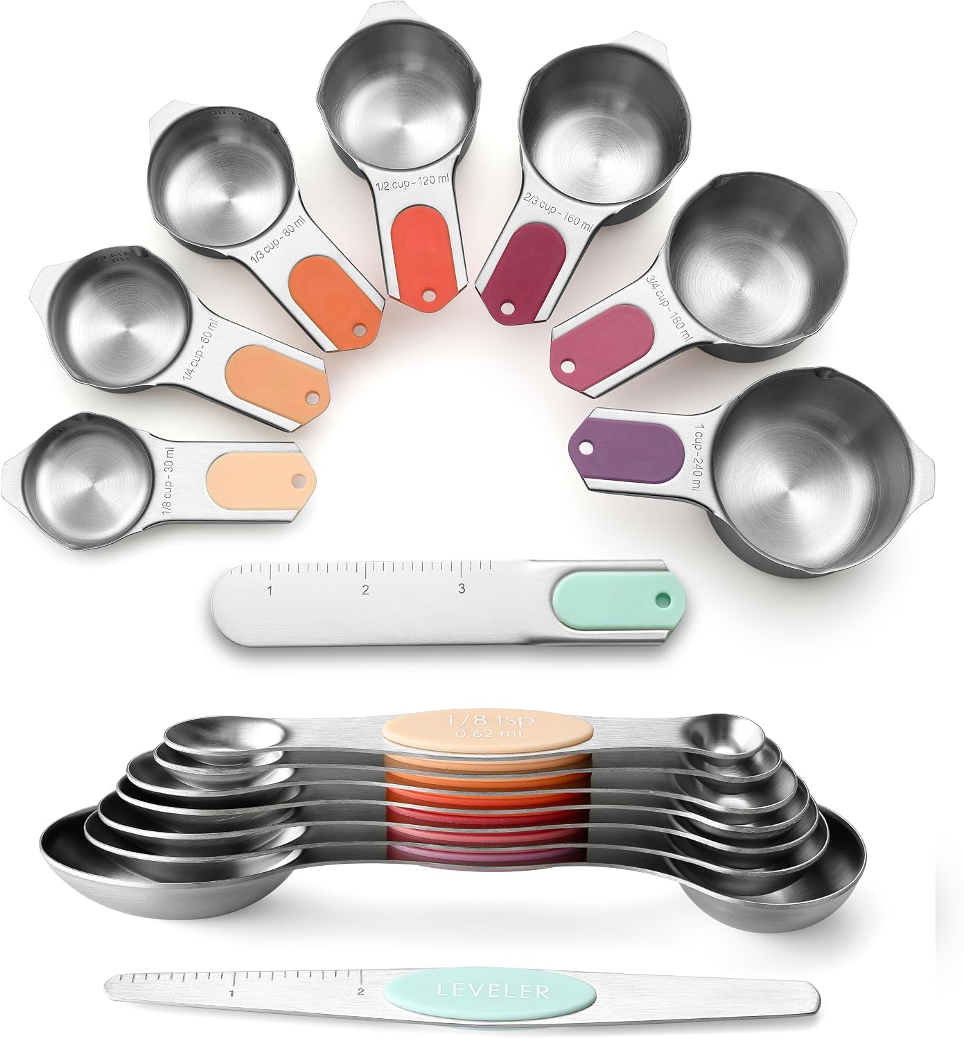 Spring Chef Magnetic Measuring Cups & Spoons Set of 15 with Levelers, Black