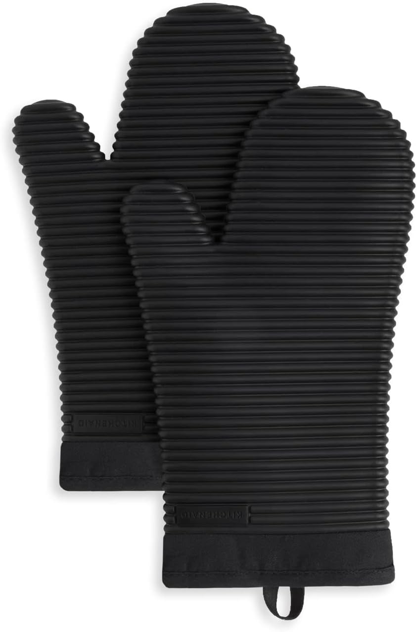KITCHENAID Ribbed Soft Silicone Oven Mitt 2-Pack Set, 7.5