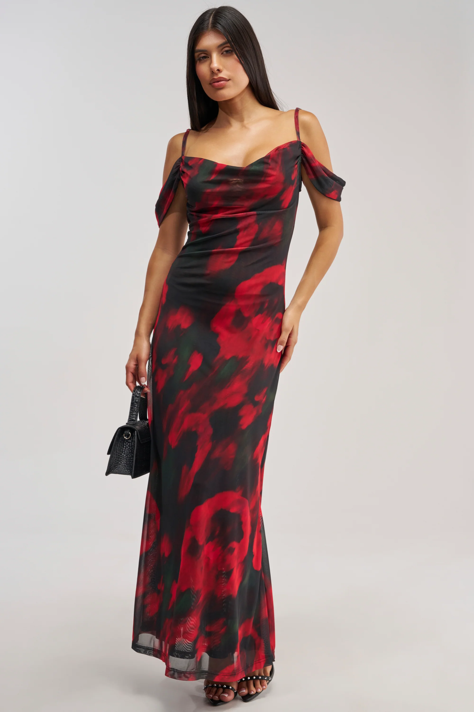 MIDNIGHT LOVER ABSTRACT MESH MAXI DRESS - Akira Store