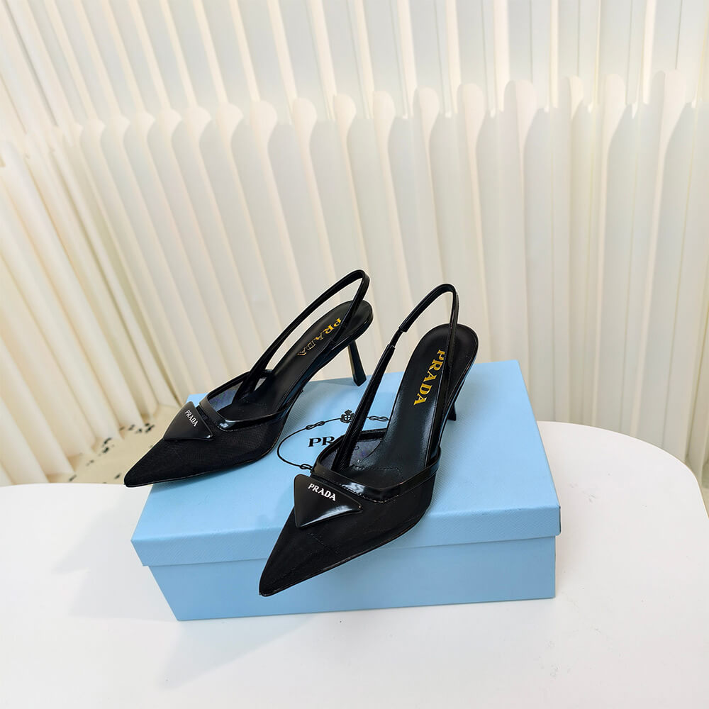 PRADA Mesh fabric slingback pumps