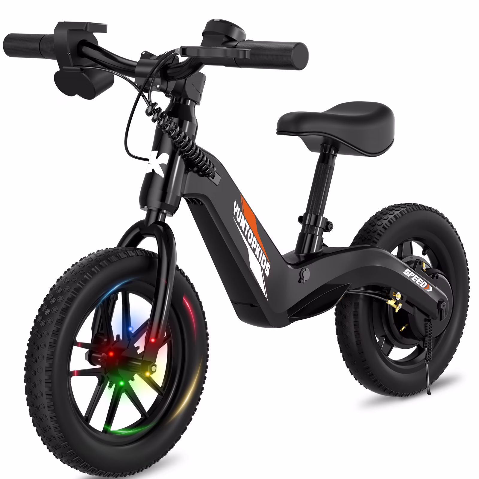 YunTopKids Electric Balance Bike for Kids, 150W Electric Bike for Kids with12 inch Pneumatic Tire, Adjustable Seat, Up to 5.6 Miles Electric Bike for Kids Ages 3-5,Black(Black)
