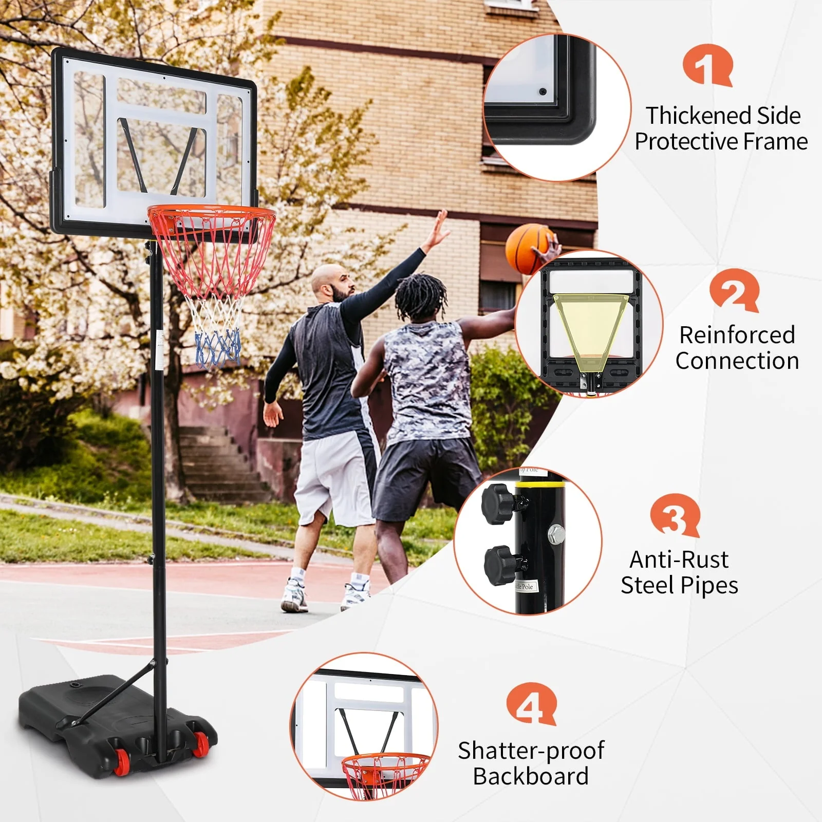 33 In. Portable Basketball Hoop Stand, 6.5-8 ft Adjustable Basketball Goal System, with PVC Backboard Indoor/Outdoor - Image 8