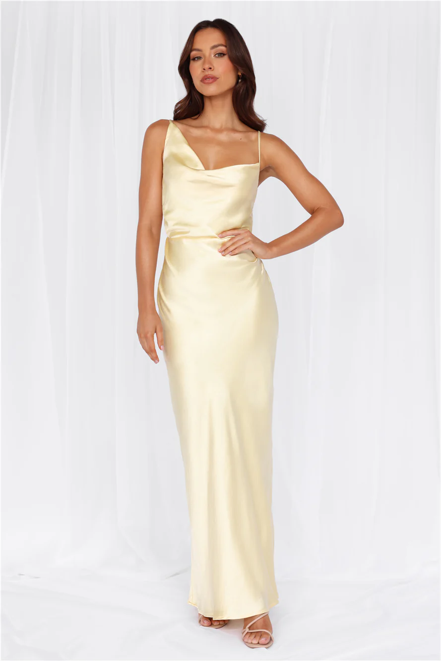 HELLO MOLLY The Madeline Cowl Satin Maxi Dress Yellow