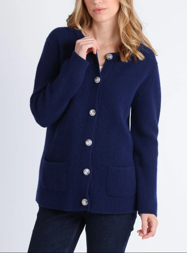 Cardigan femme en laine mérinos bleu