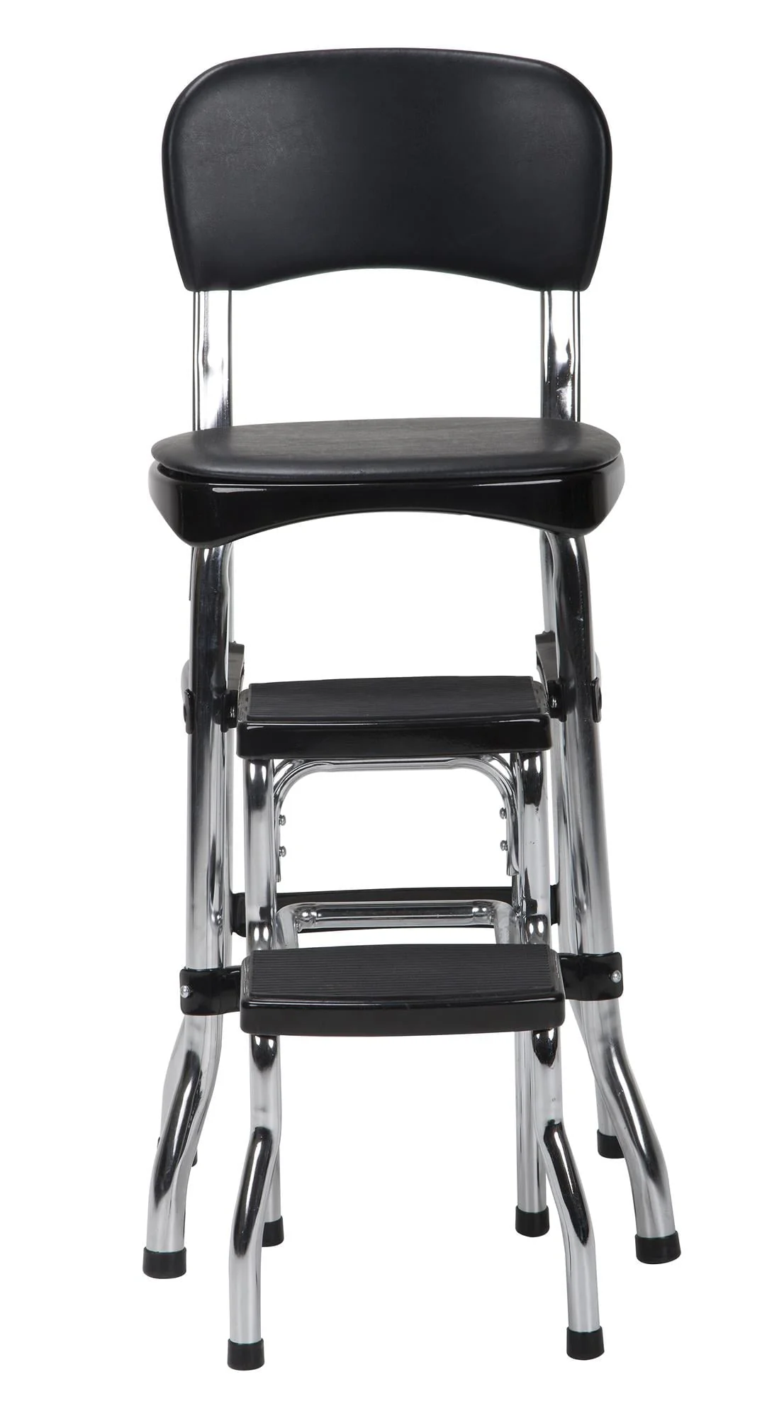 COSCO Stylaire Retro Chair + Step Stool with Sliding Steps, Black