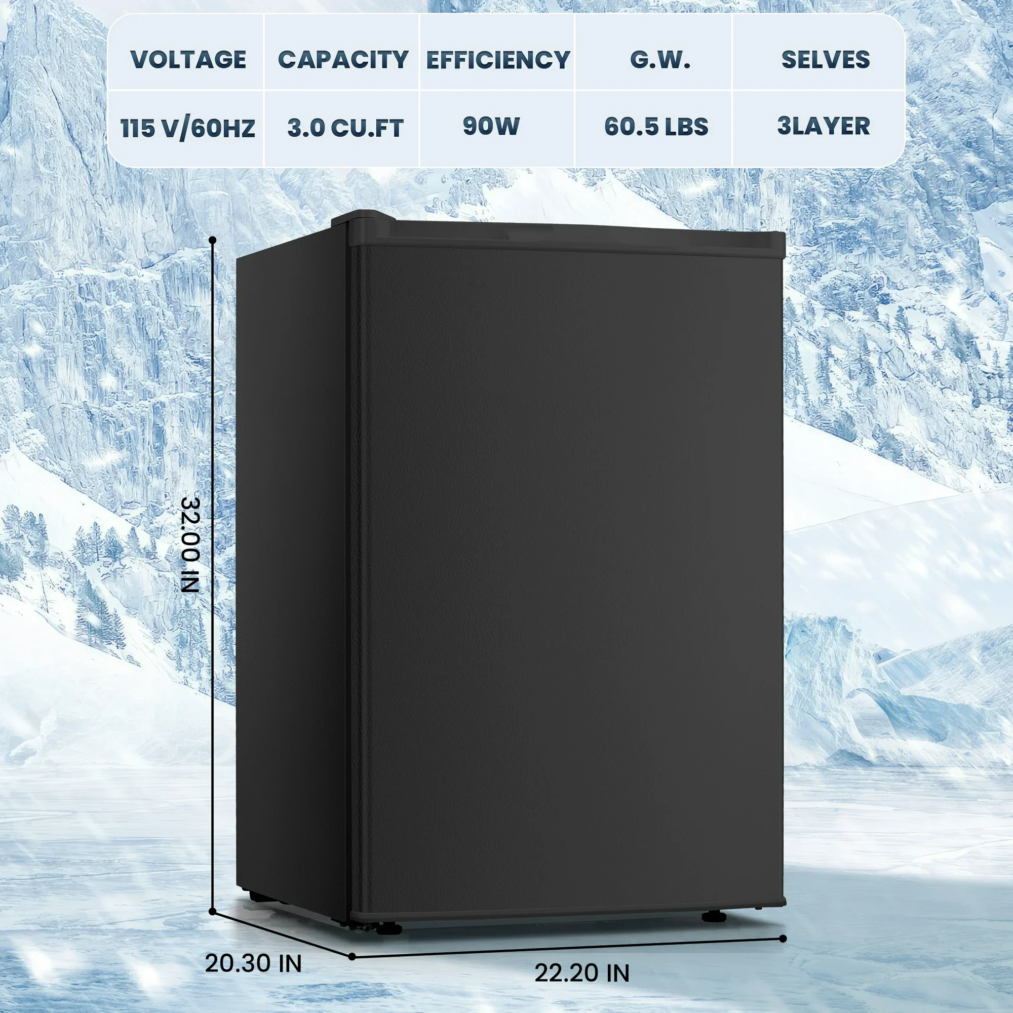 Upright Freezer, Energy Saving 3.0 Cu.ft Single Door Compact Upright Freezer with Reversible Door(Black)(Black) - Image 6
