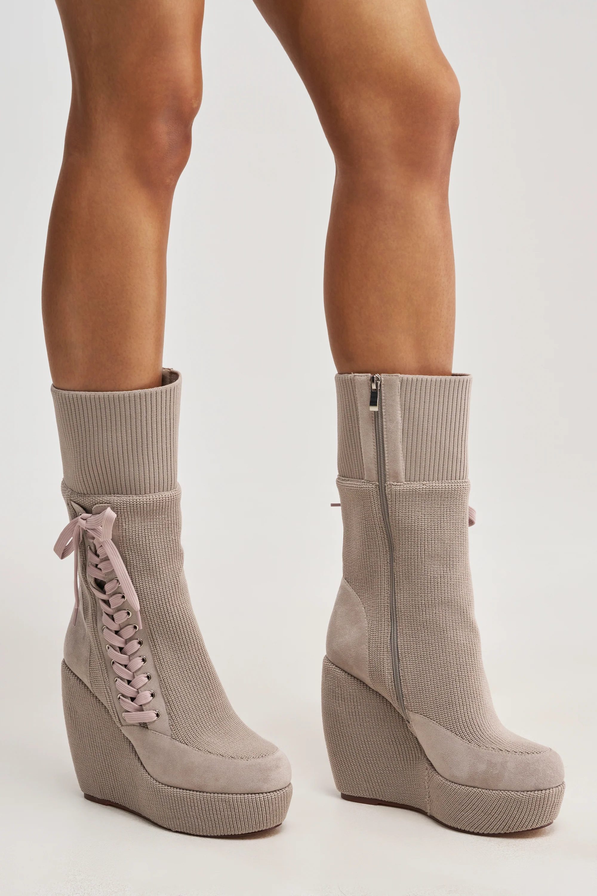 AKIRA GOLD WHATEVER WARM GREY CANVAS WEDGE BOOTIE - Akira Store
