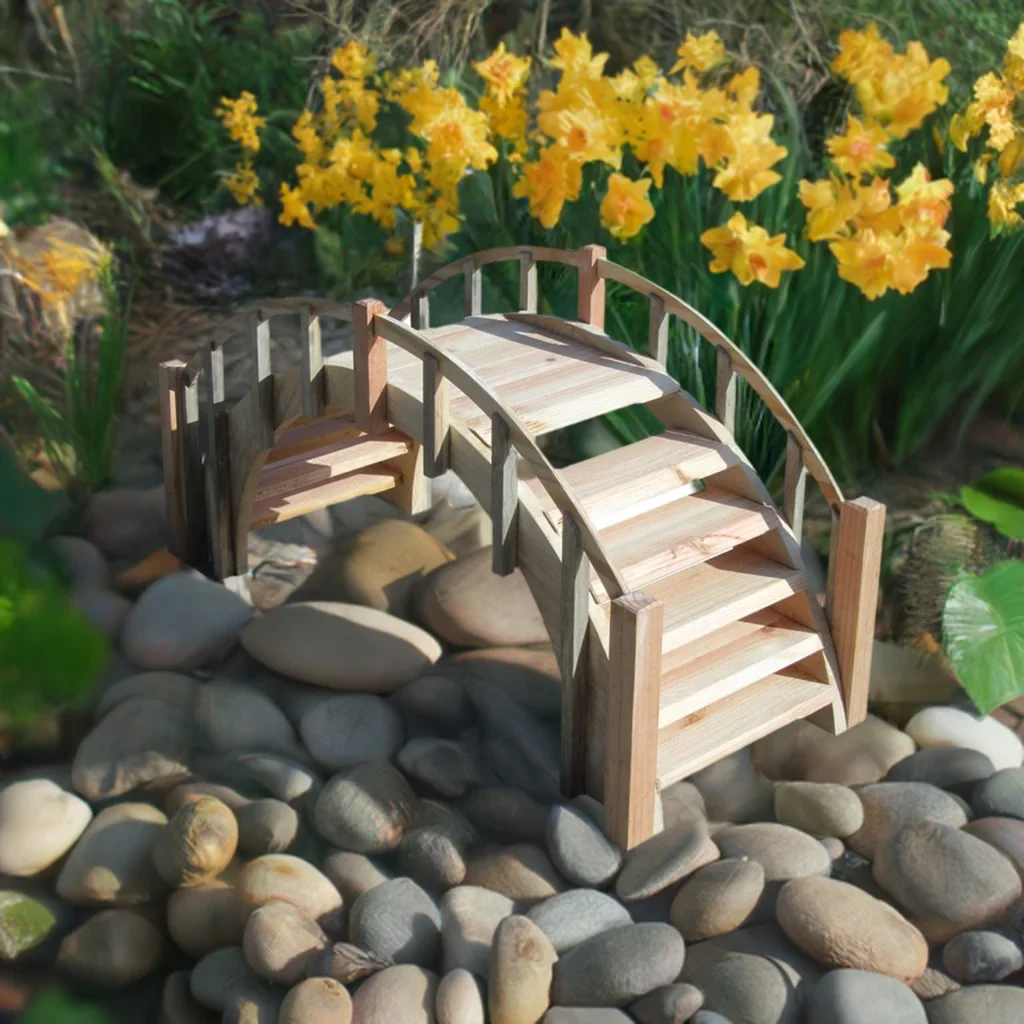 SamsGazebos Fairy Tale Wood Garden Stair Bridge with Picket Railings, 33-Inch, Unfinished