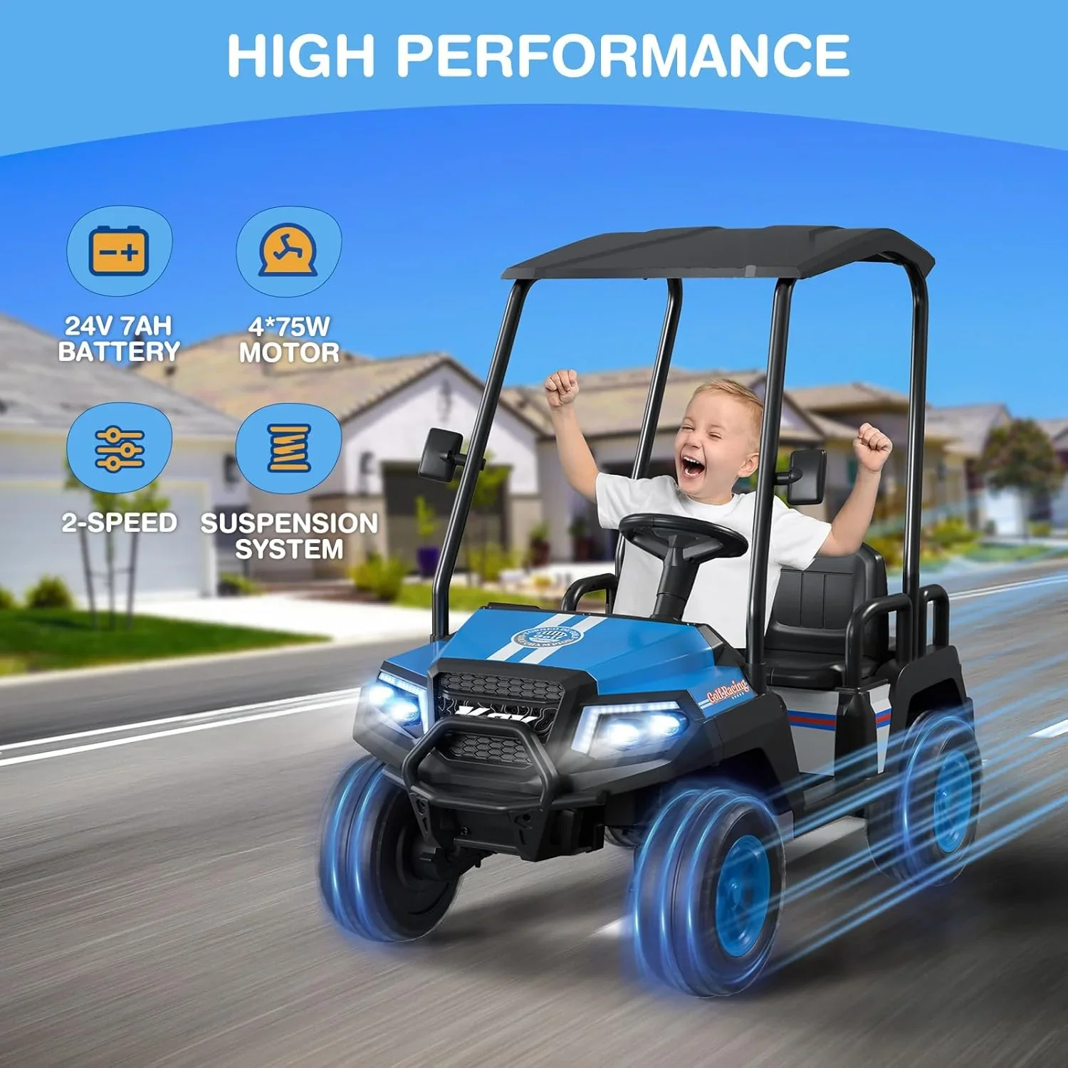 Voiturette de golf pour enfants R9 24V avec télécommande et auvent amovible