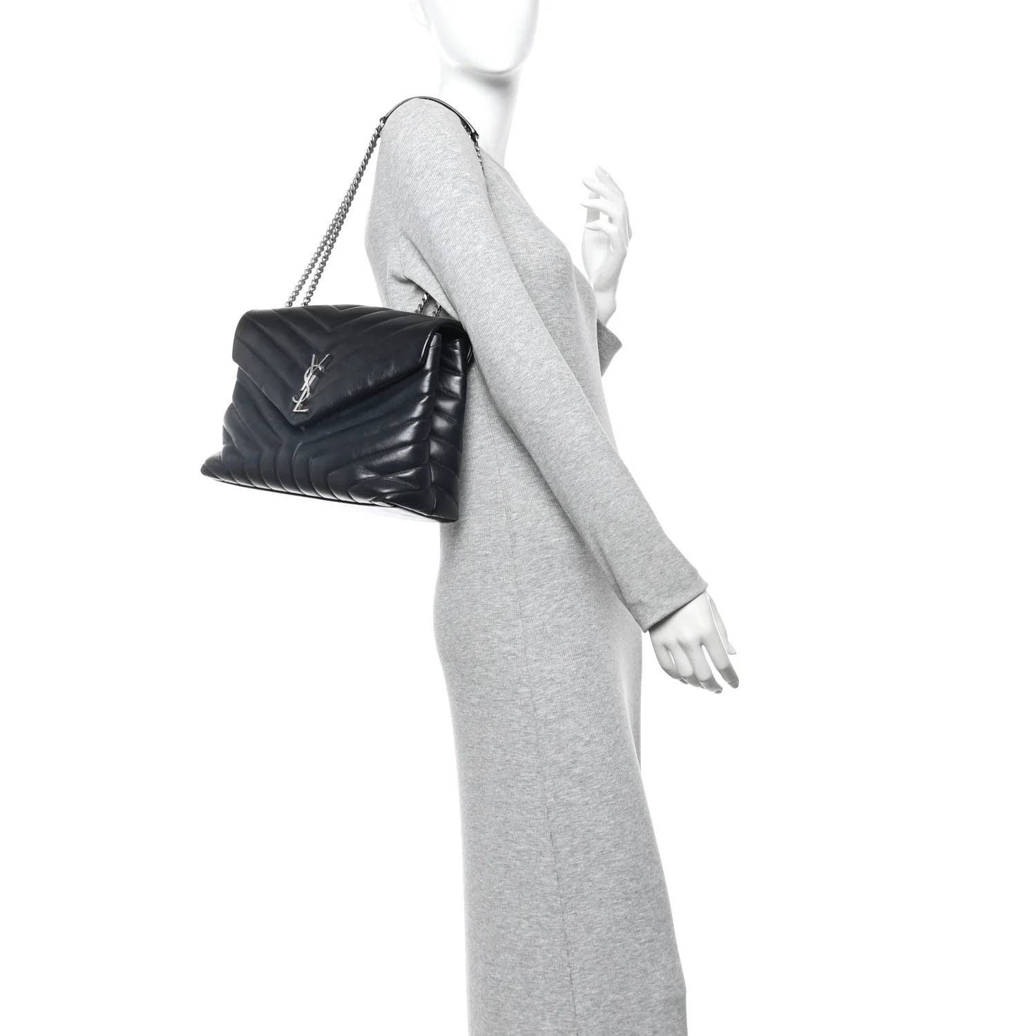 Calfskin Y Quilted Monogram Medium Loulou Chain Satchel Black