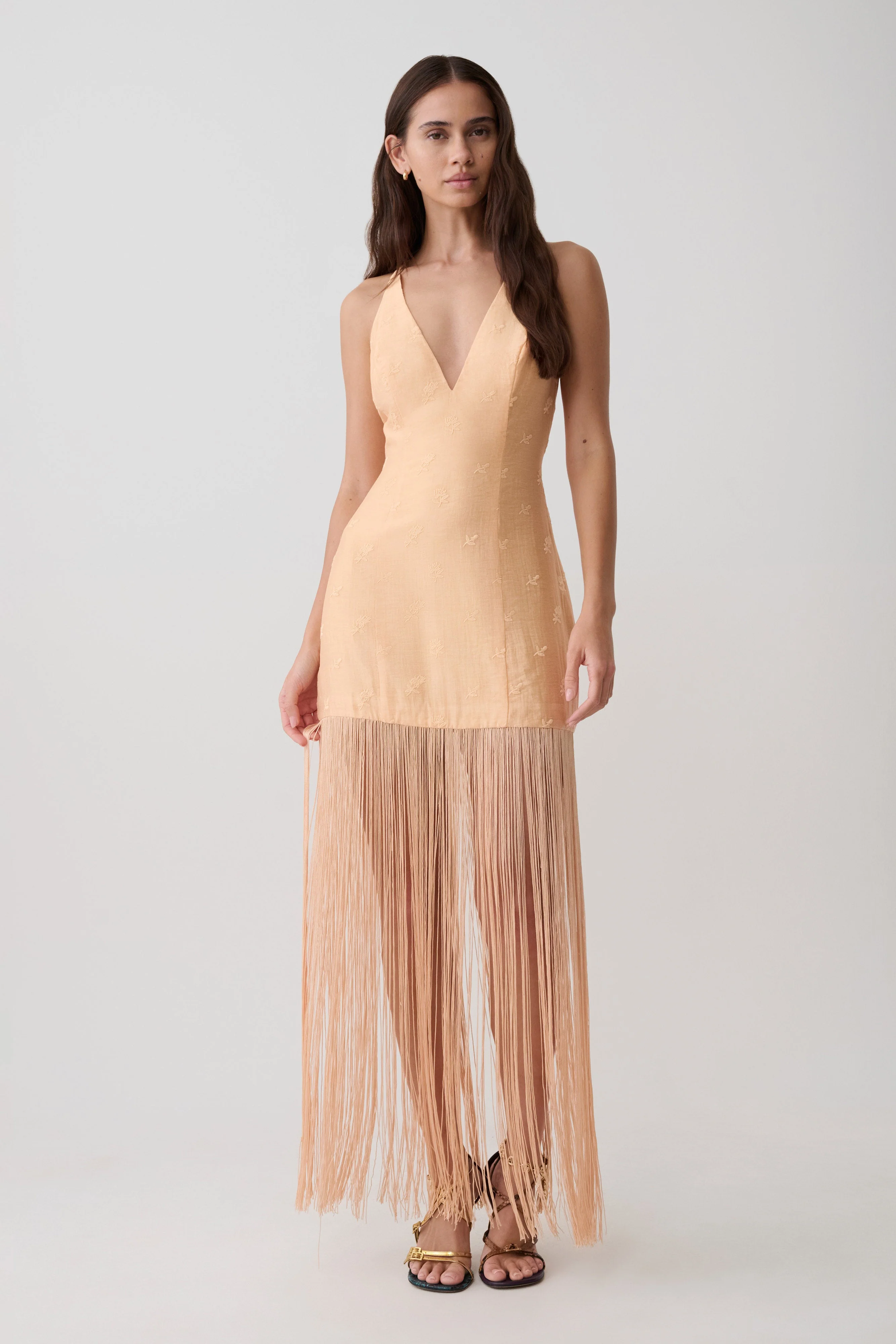Abigail V Neck Fringe Maxi Dress - Orange