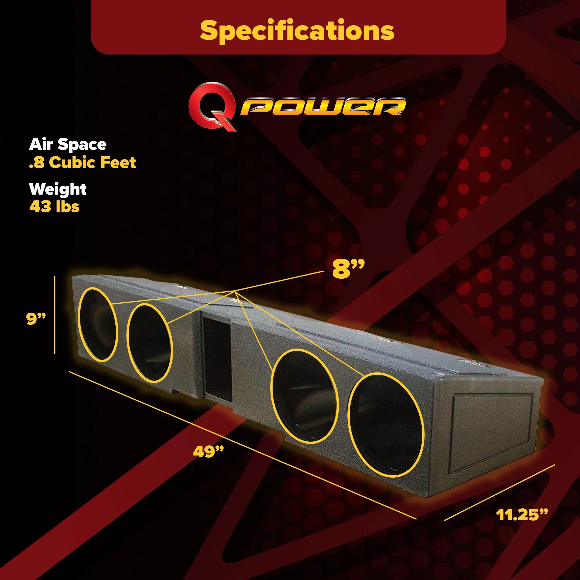 QBGMCFF0740 8 Inch Quad Port Subwoofer Box for GMC and Chevy Crew Cab - Image 3